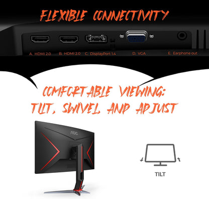 C27G2Z 27" Curved Frameless Ultra-Fast Gaming Monitor, FHD 1080P, 0.5Ms 240Hz, Freesync, 2X HDMI 2.0, 1X Display Port, Height Adjustable, Xbox PS5 Switch Ready, 3-Year Zero-Bright-Dot